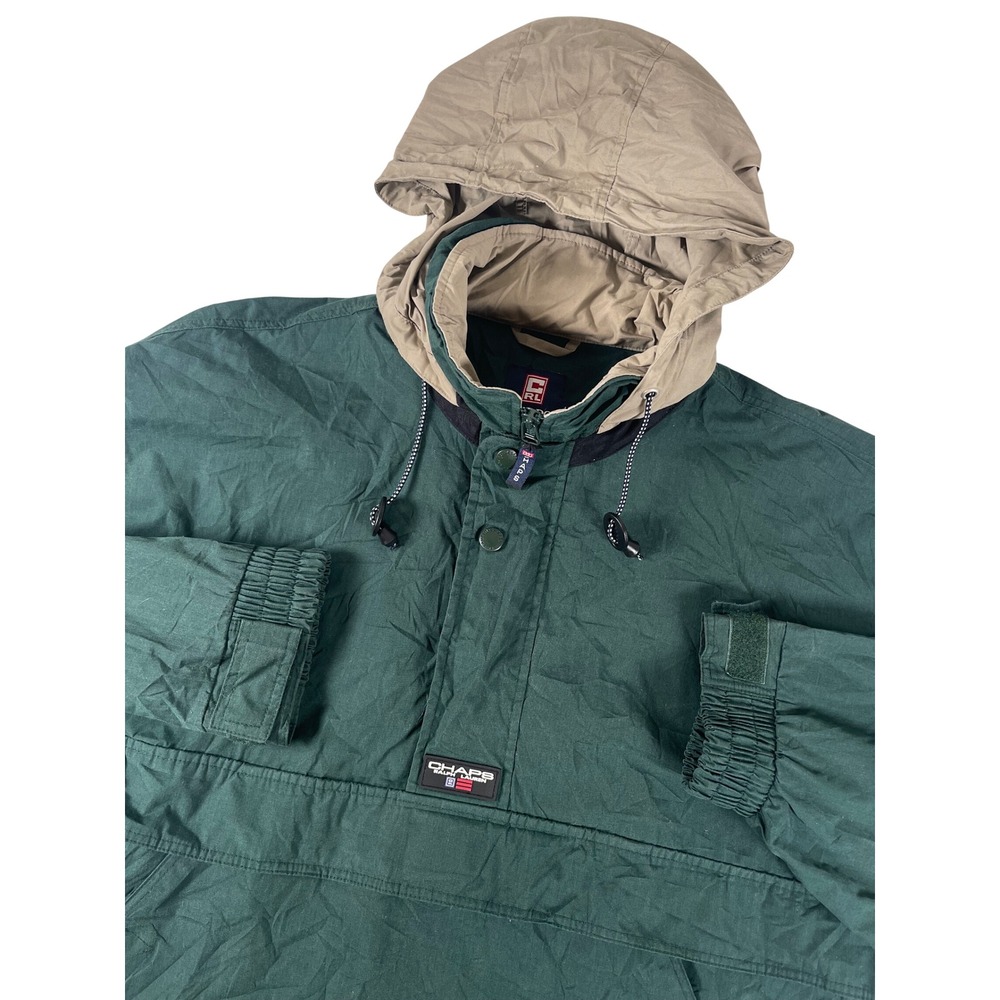 Vintage Chaps Ralph Lauren Anorak Green Tan Hooded Pullover Jacket Mens Large